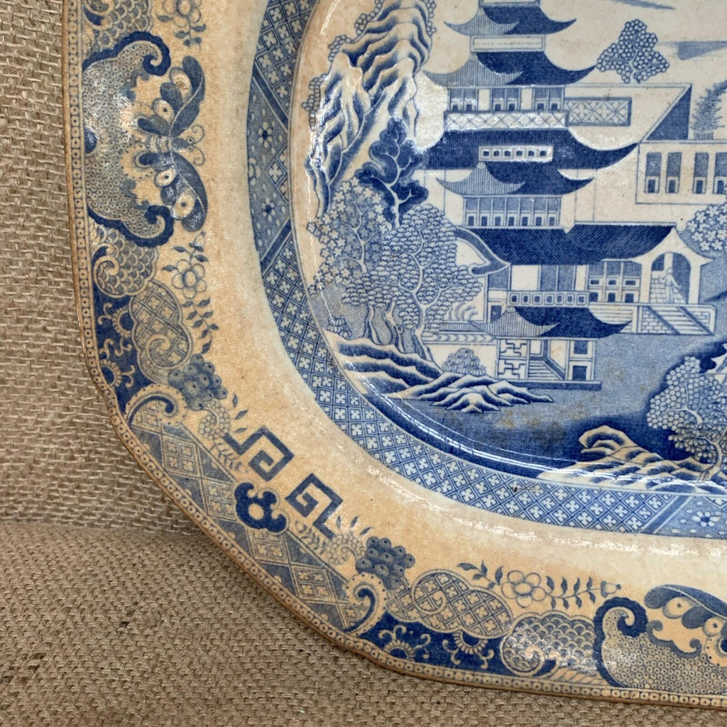 Antique Willow Pattern Stained Ironstone Plater / Farmhouse / Miles Mason