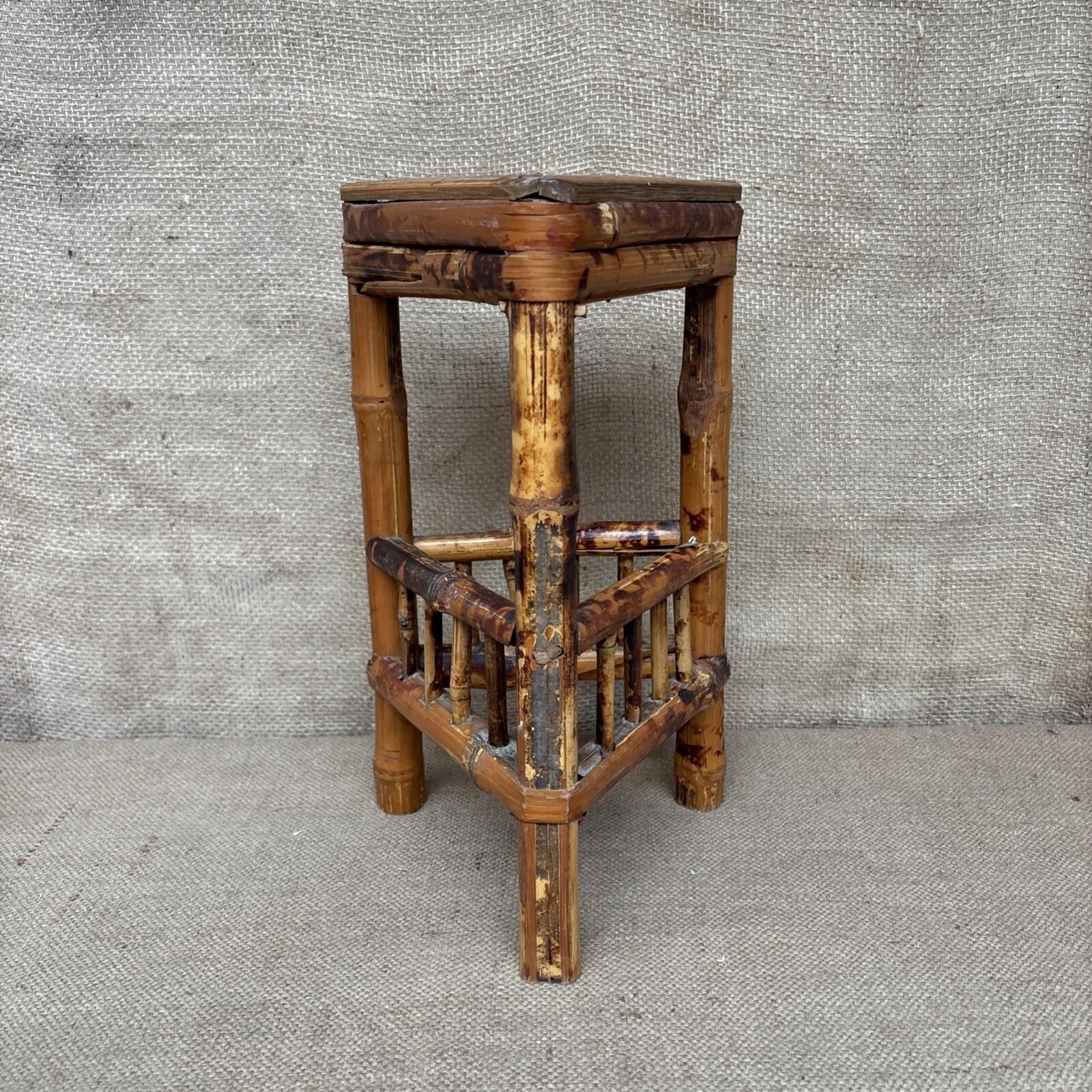 Vintage Bamboo Rattan Side Table - Plant Stand - Boho
