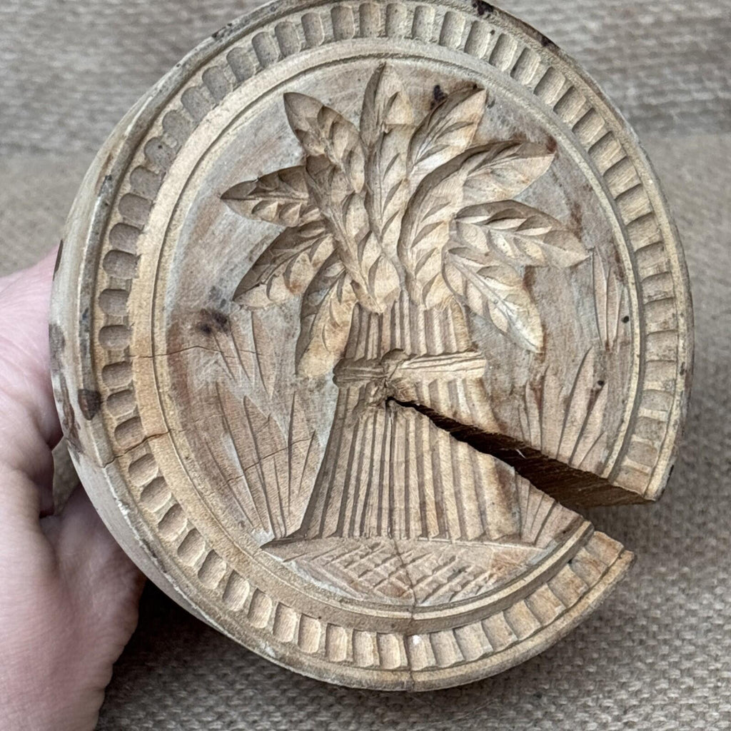 Vintage Carved Butter Stamp Wheatsheaf - Large - Kitchenalia - Farmhouse Dairy