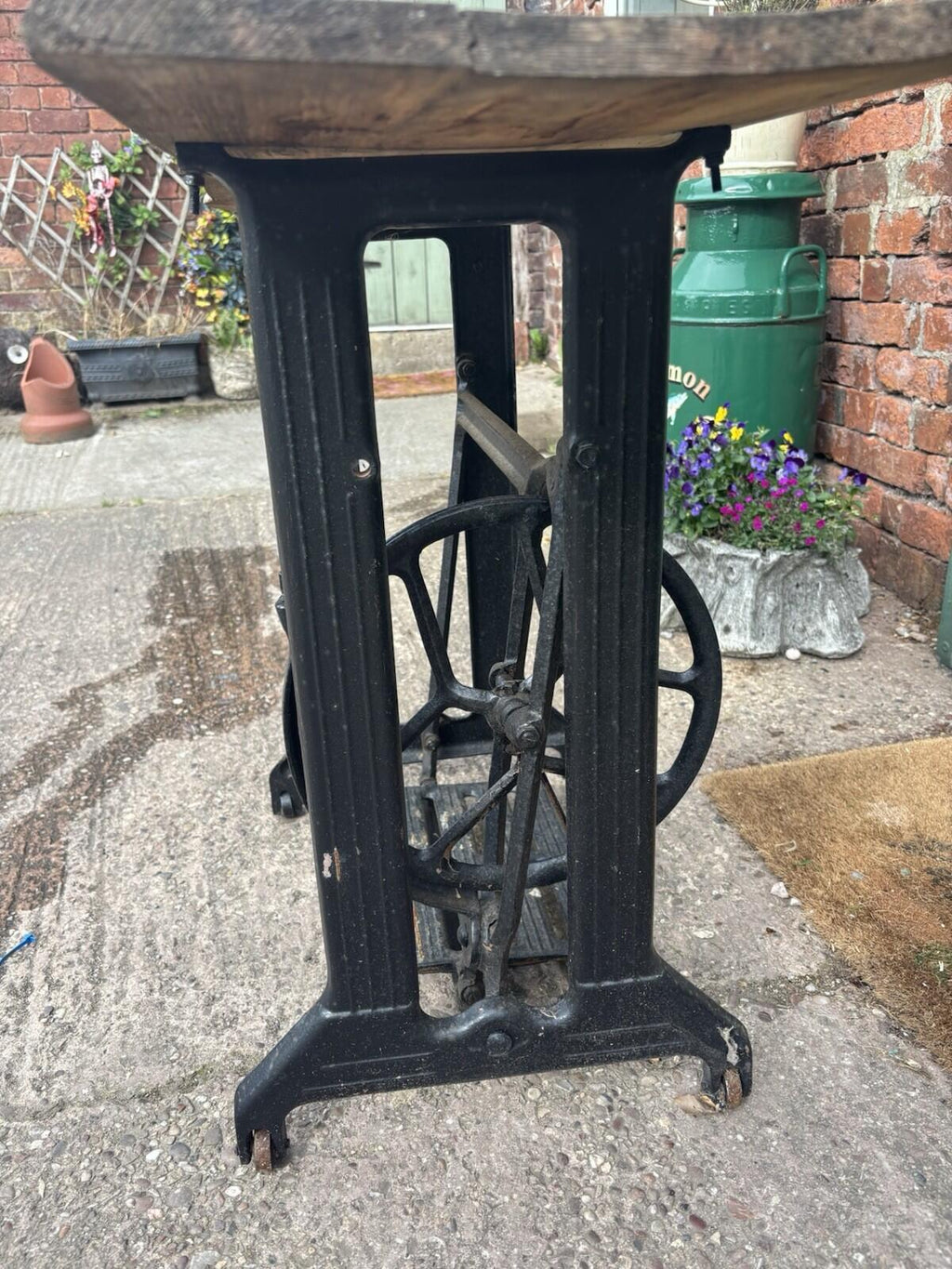 Rustic Table With Metal Base Sewing Machine