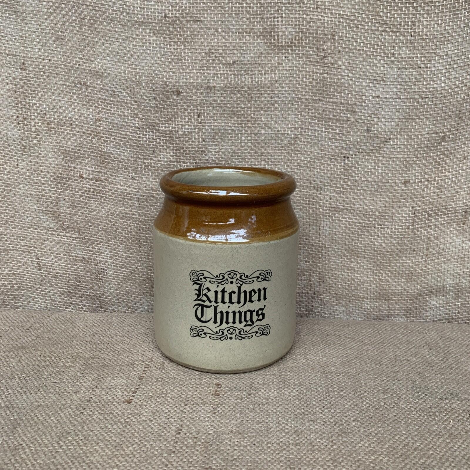 Vintage Stoneware Utensil Pot - Kitchen Things - Farmhouse - Cottage