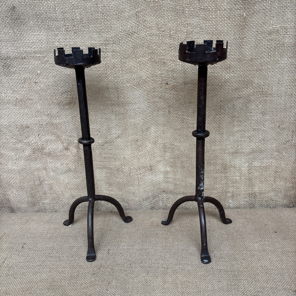 Wrought Iron Candle Holders - Pair - Gothic - Medieval Style - Pillar Candle