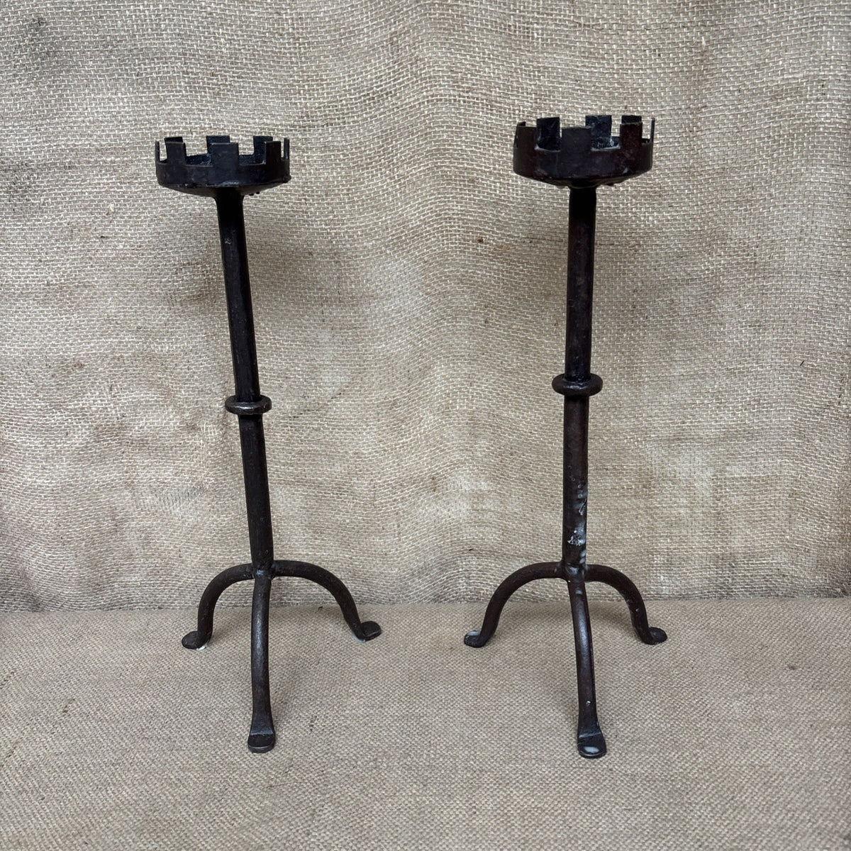 Wrought Iron Candle Holders - Pair - Gothic - Medieval Style - Pillar Candle