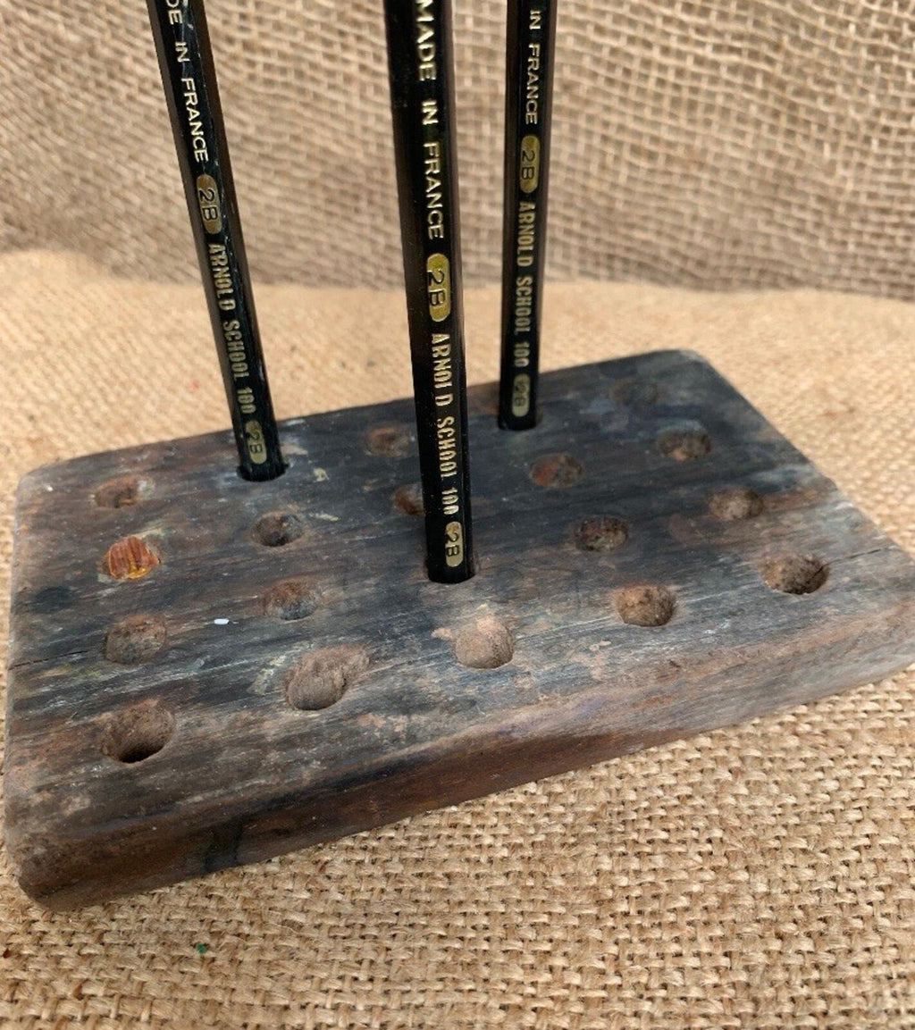 Wooden Pencil Holder - Artist - Rustic - Office - Vintage - Studio