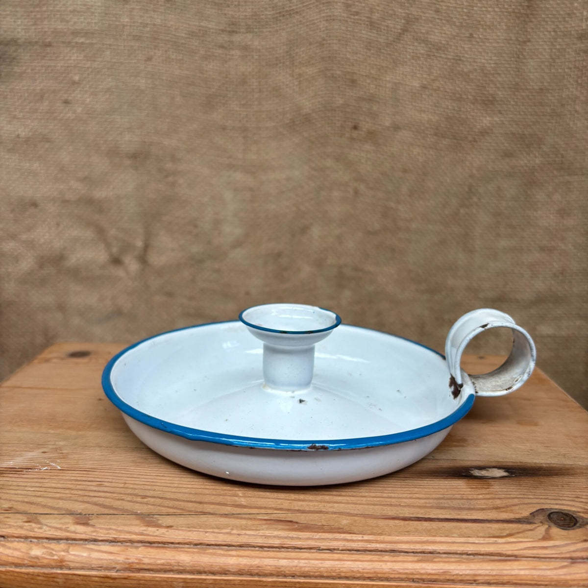 Vintage Enamel Candle Stick Holder - Blue and White - Farmhouse - Cottage