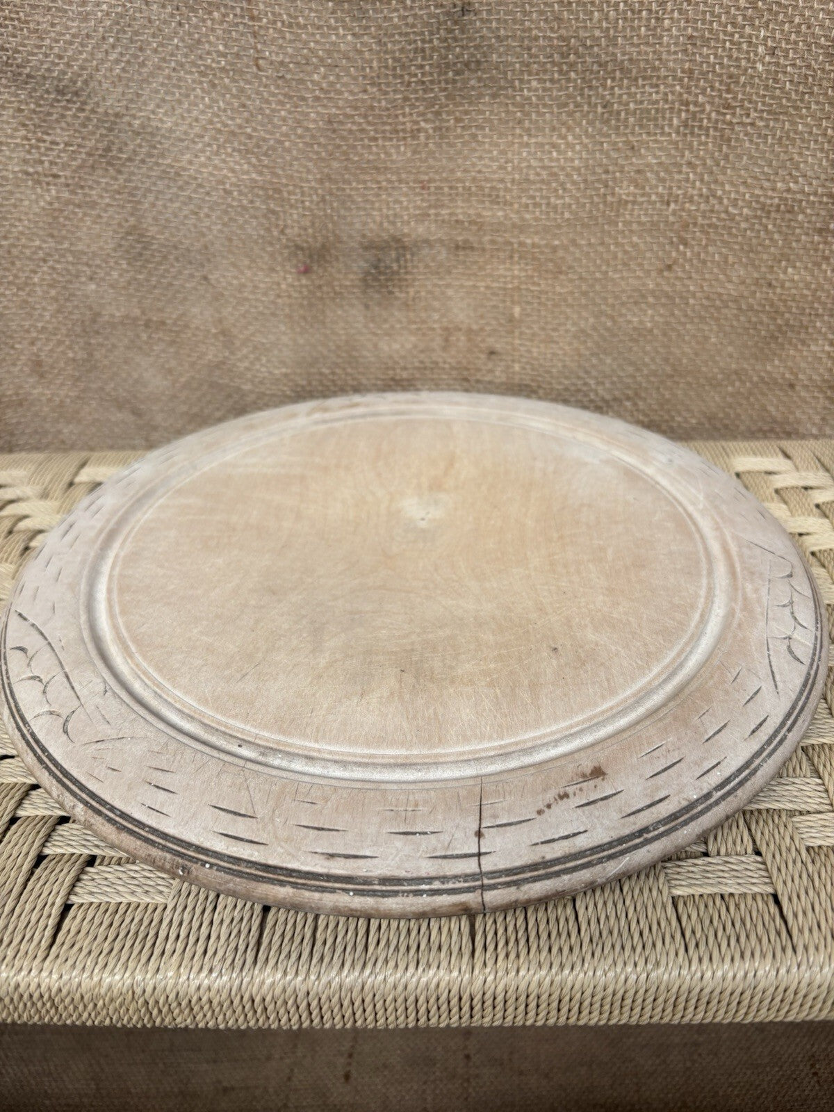 Vintage Carved Round Bread Board - English Kitchenalia - Farmhouse