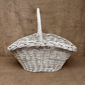 Vintage Wicker Flower Basket - Farmhouse - Cottage - Chippy White - Large