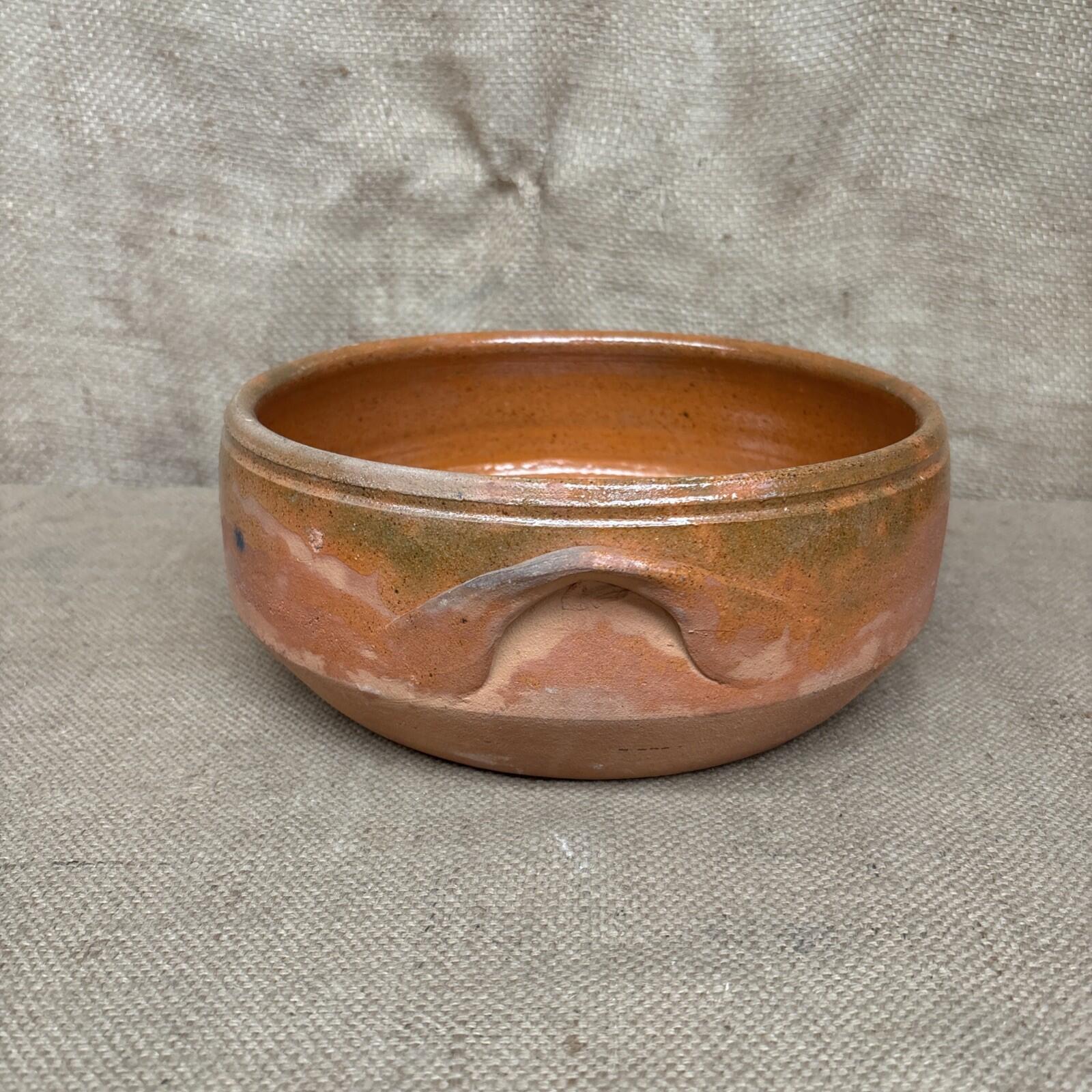Large Terracotta Serving Bowl With Handles - Half Glazed - Vintage