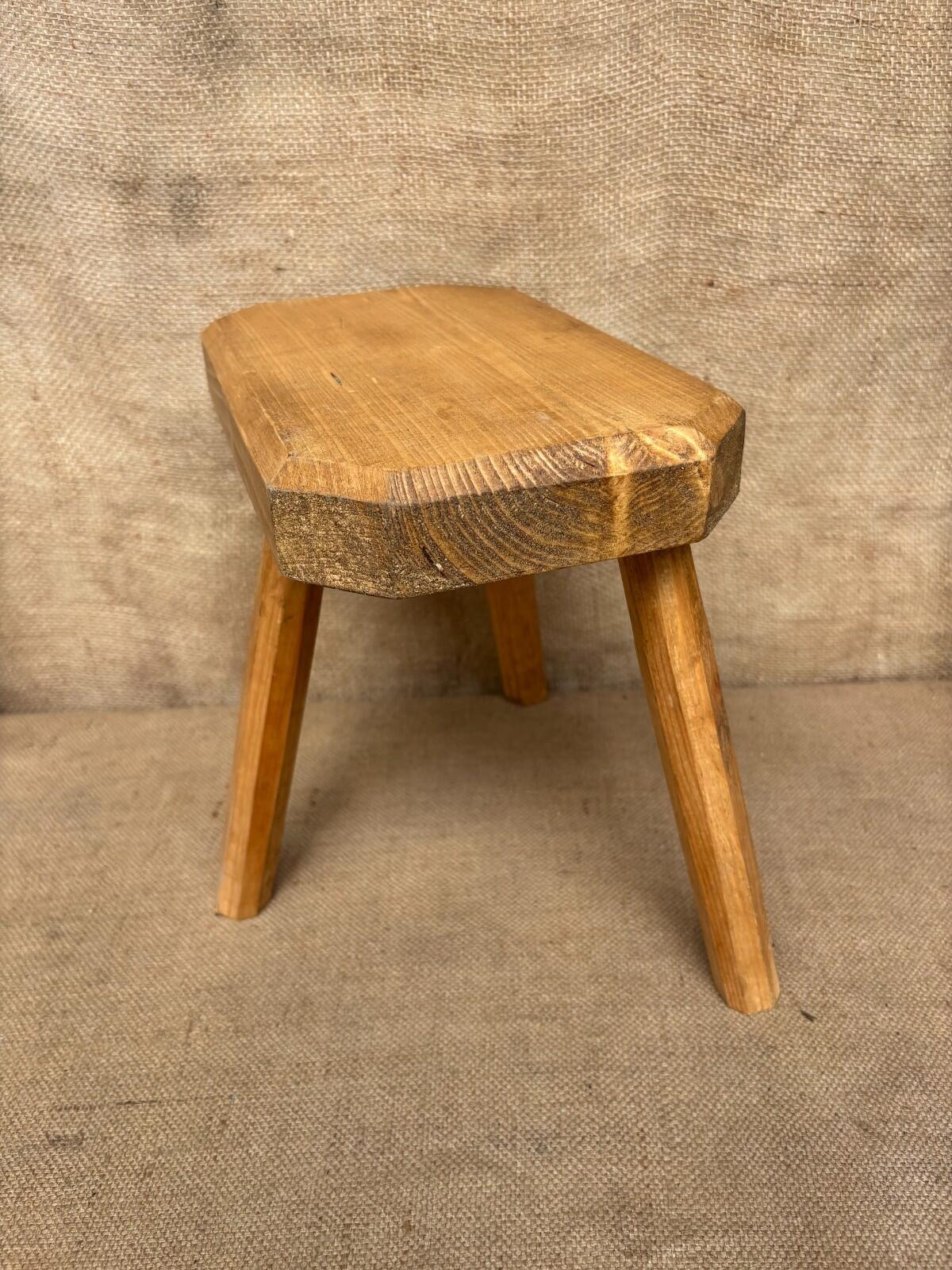 Waxed Pine Stool - Farmhouse - Cottage - Plant Stand - Milking Stool