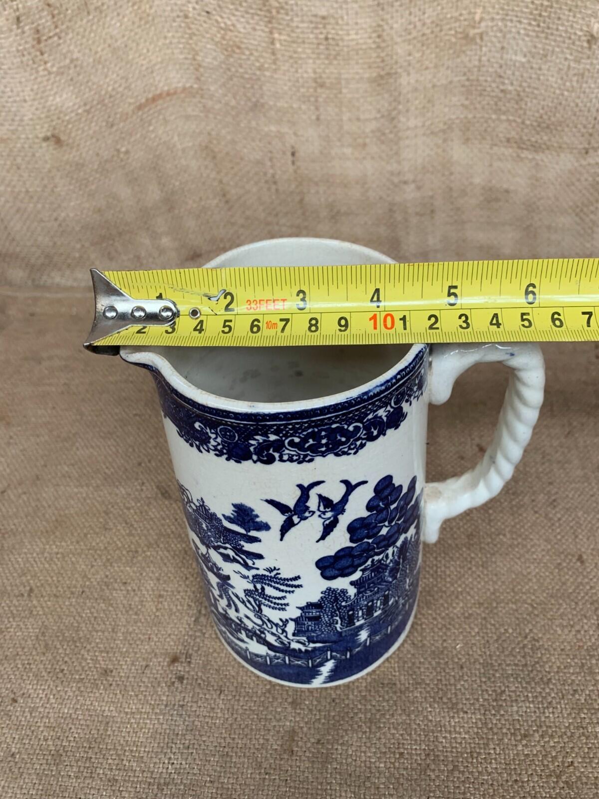 Blue & White Willow Pattern Jug with Twisted Handle