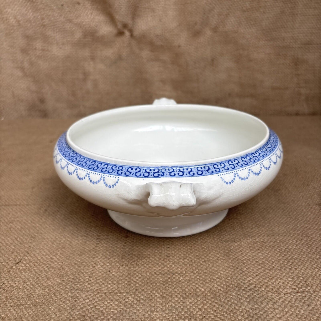 Antique Blue And White Tureen - No Lid - Farmhouse - Cottage - Bulb Bowl