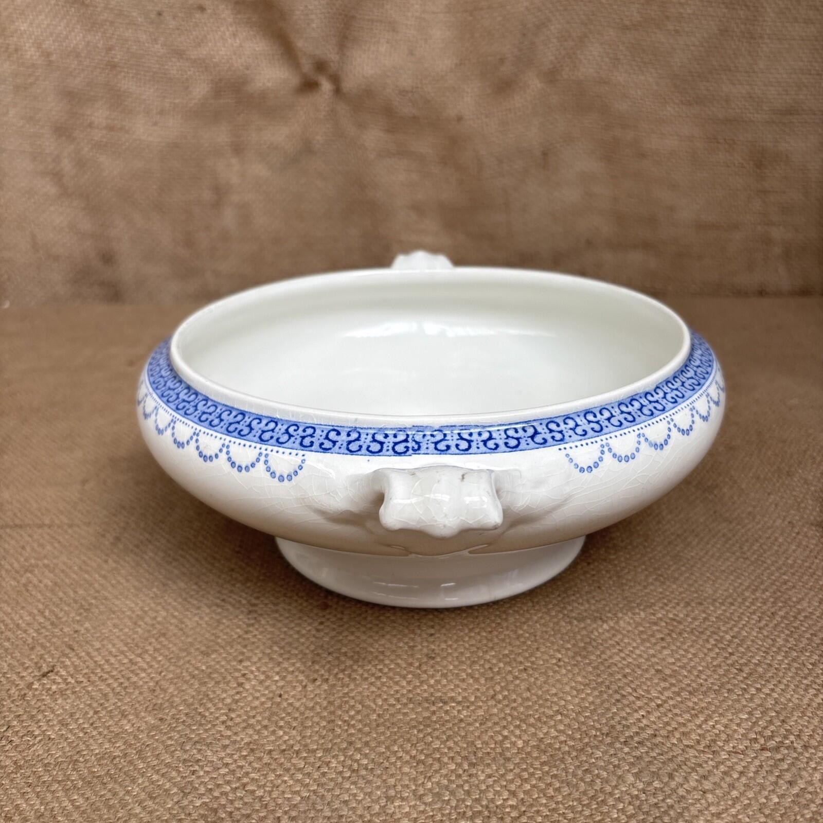 Antique Blue And White Tureen - No Lid - Farmhouse - Cottage - Bulb Bowl