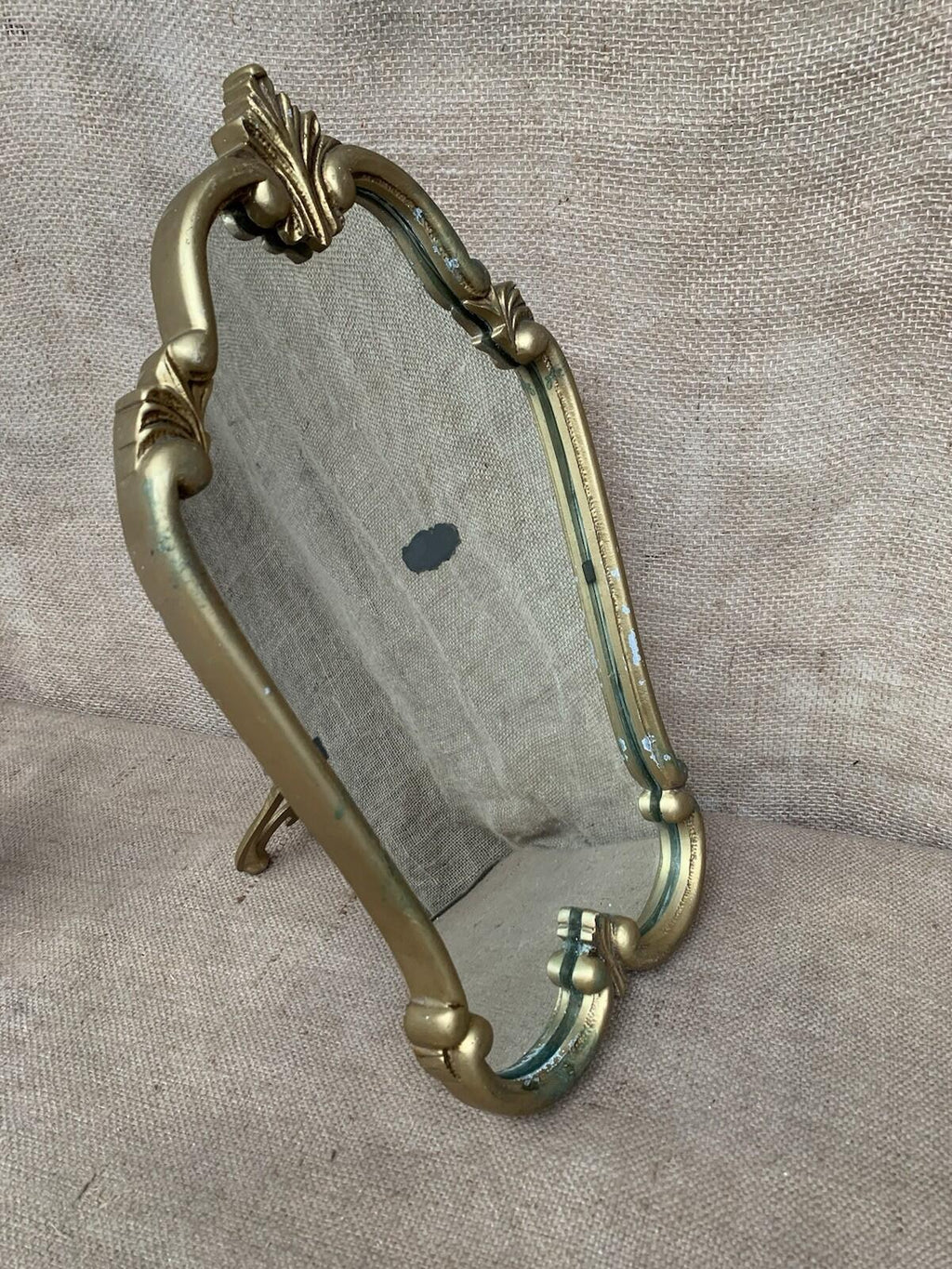Vintage French Gold Edge Mirror - Freestanding - Foxed - Painted Metal