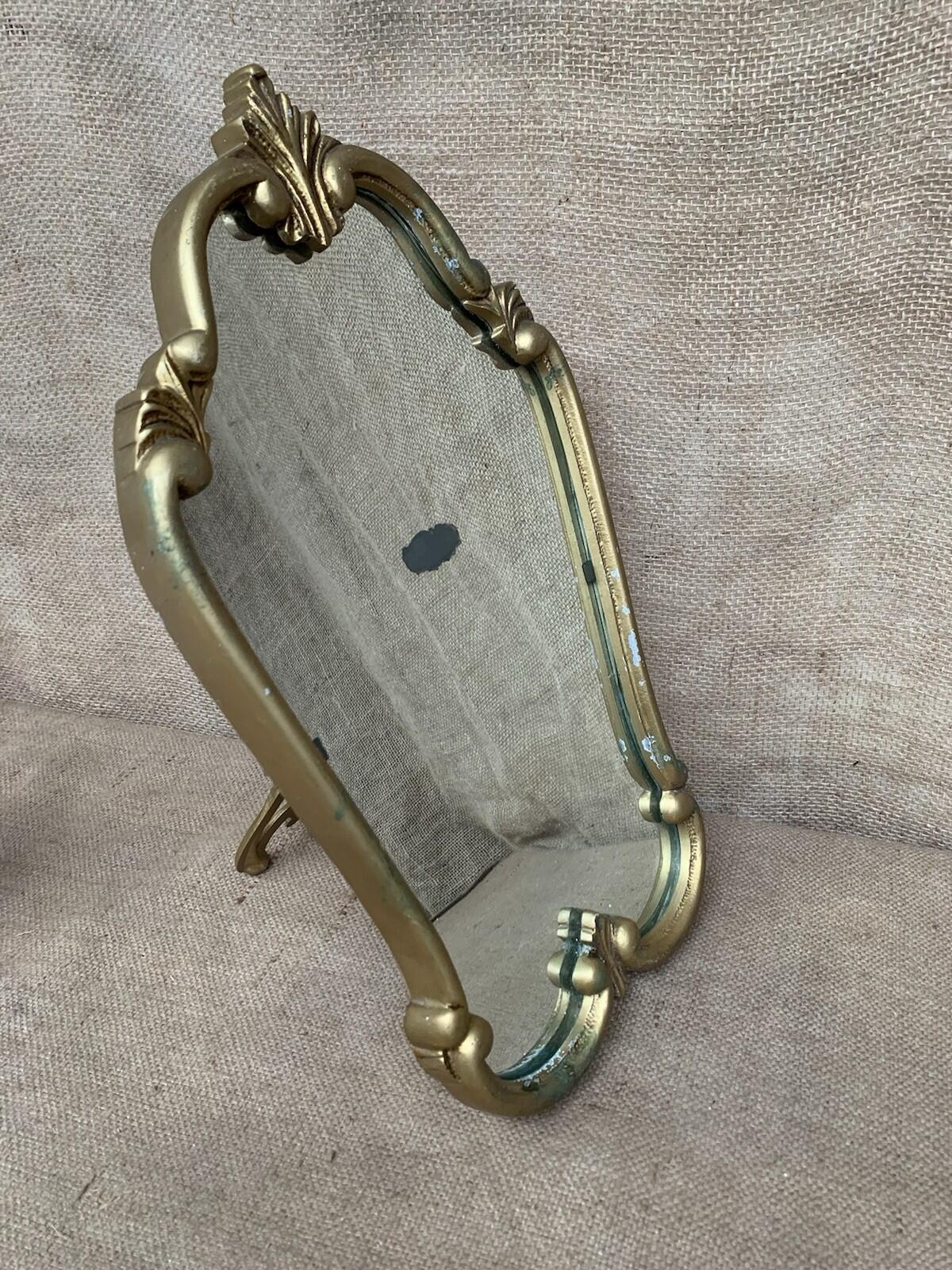 Vintage French Gold Edge Mirror - Freestanding - Foxed - Painted Metal