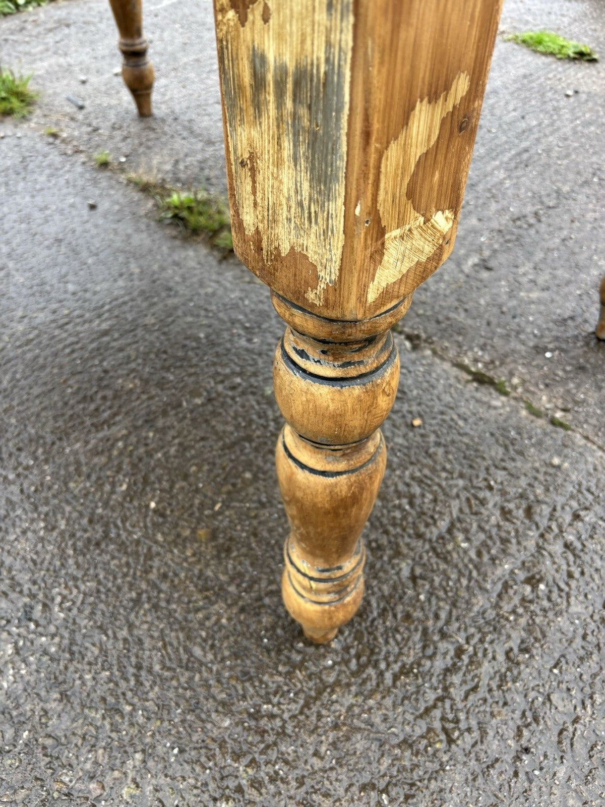 Pine Kitchen Table With Worn Painted Base - Farmhouse- Cottage 5ft