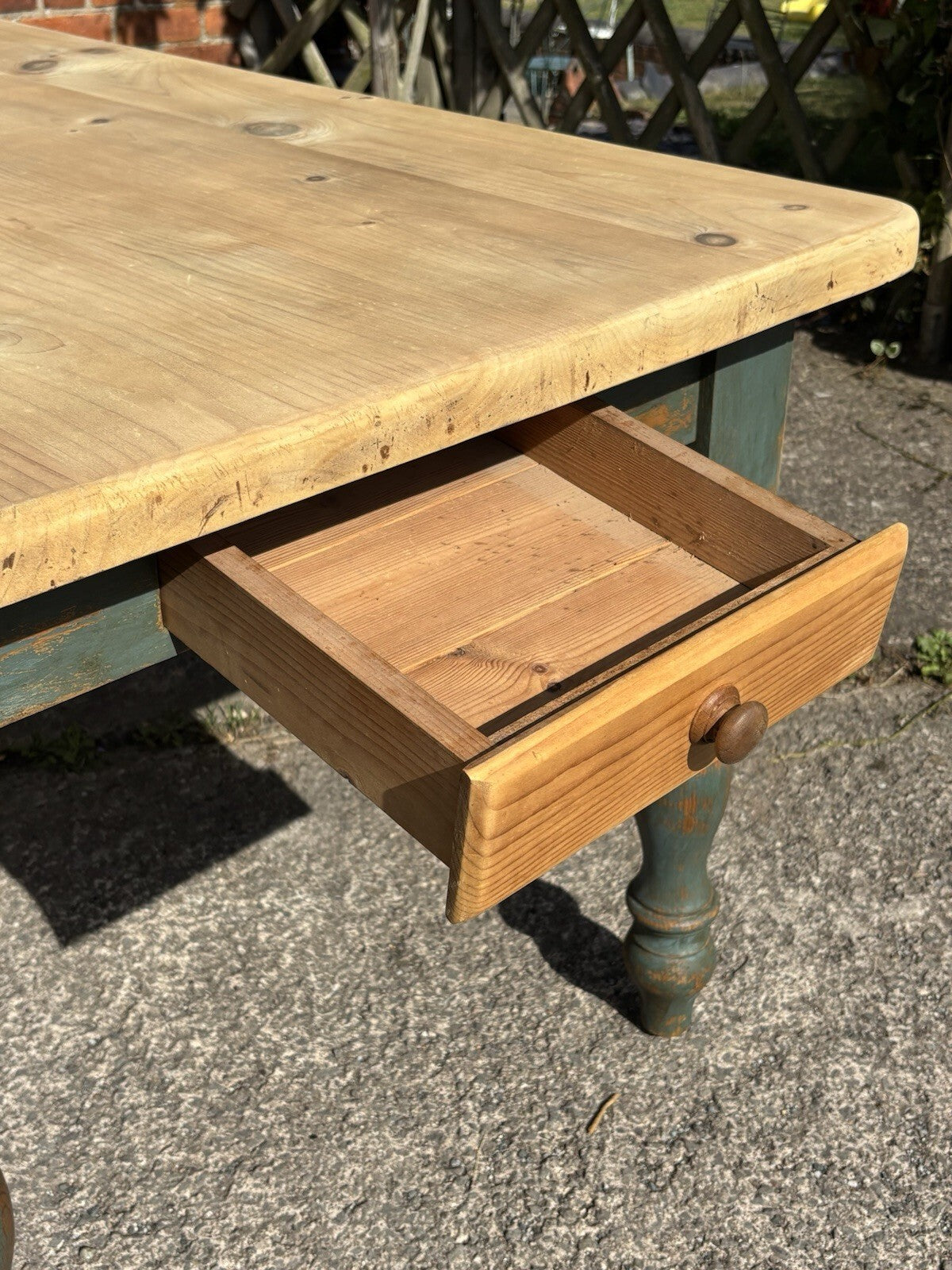 Pine Kitchen Table With Worn Painted Legs - Farmhouse - Cottage