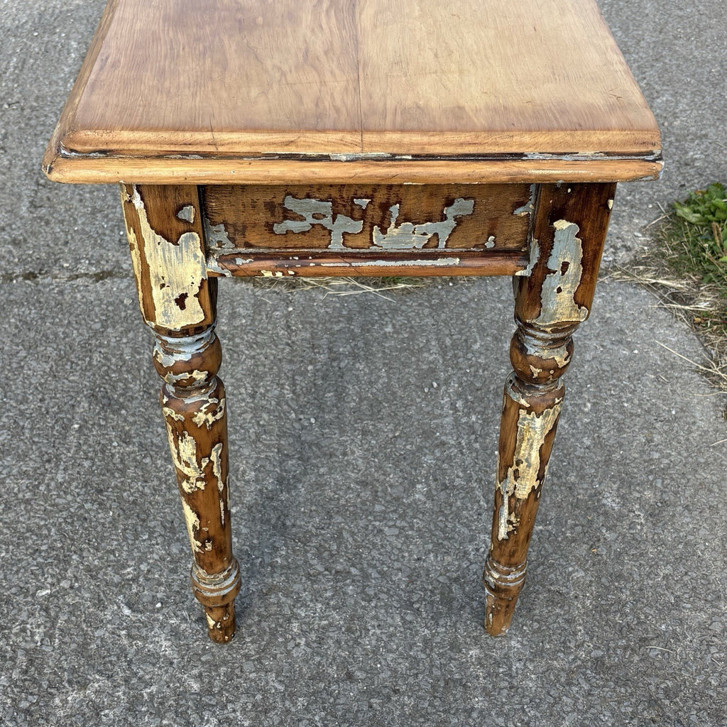 Antique Hallway Table With Worn Paint And Waxed Finish