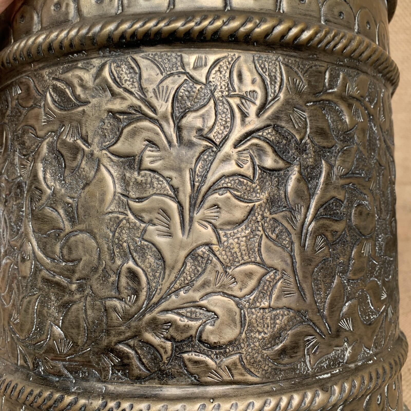 Antique Brass Planter With Handles - Urn - Jardiniere - Rustic - Art Nuevo