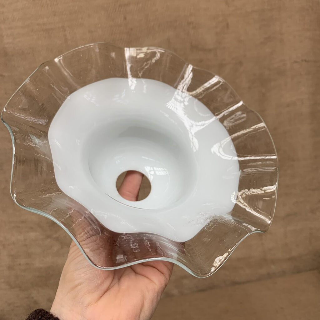 Vintage Milk Glass Ruffled Edge Crimped Lamp Light Shade Ruffle Scallop