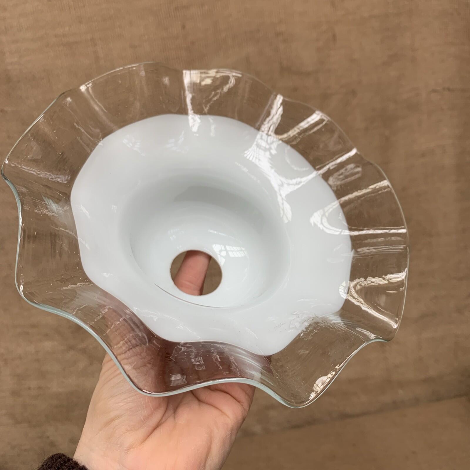 Vintage Milk Glass Ruffled Edge Crimped Lamp Light Shade Ruffle Scallop