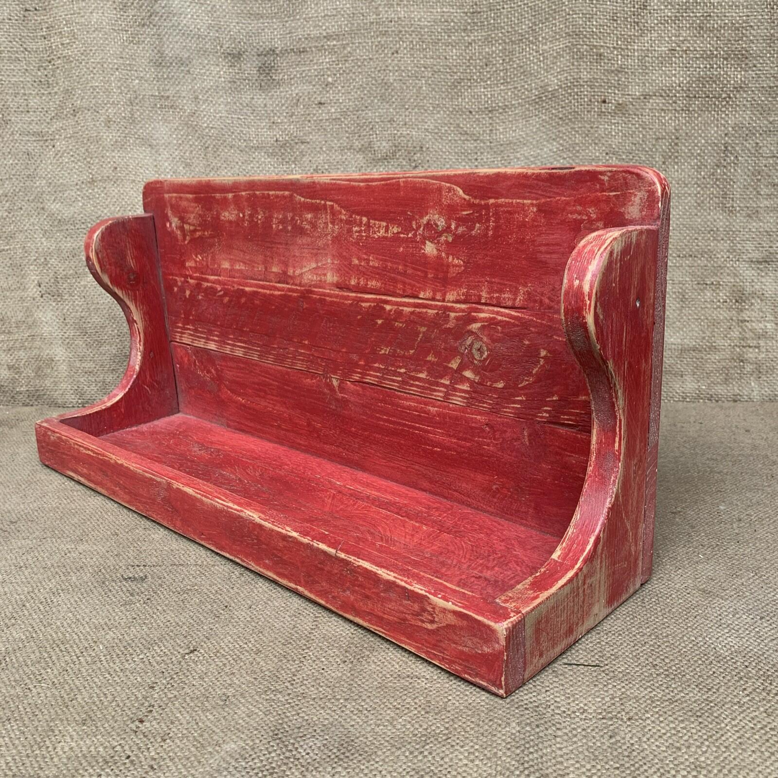 Rustic Pine Shelf - Painted Red - Free Standing Or Wall hanging