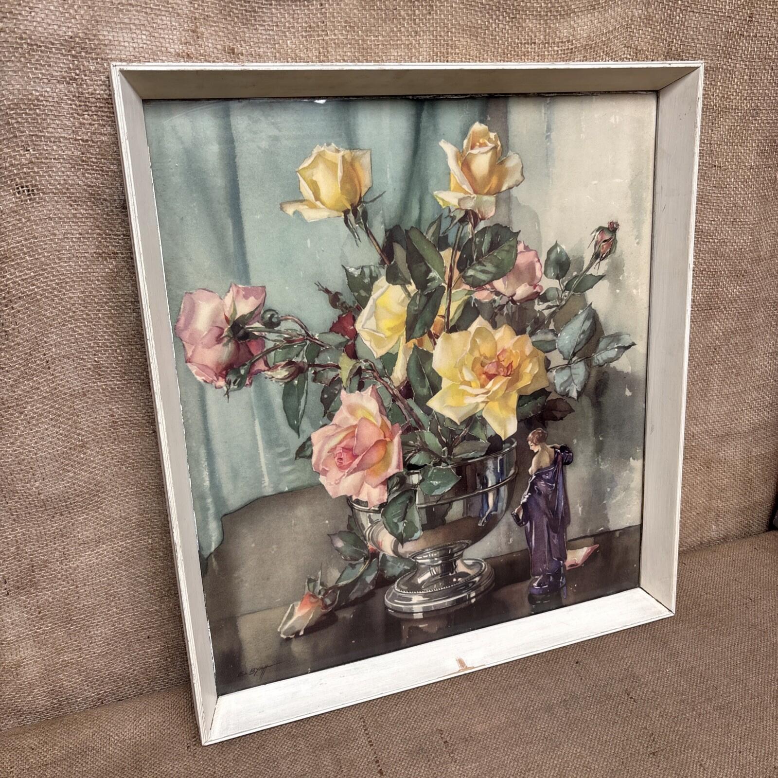 Vintage Framed Floral Print - Roses - E Byaff - June Fragrance