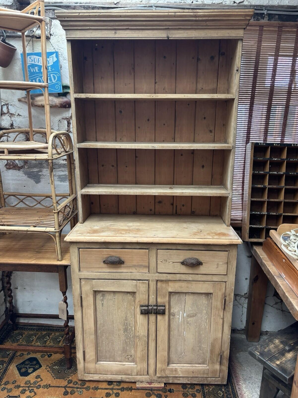 Antique Pine Dresser - Kitchen - 2 Piece - Rustic - Farmhouse