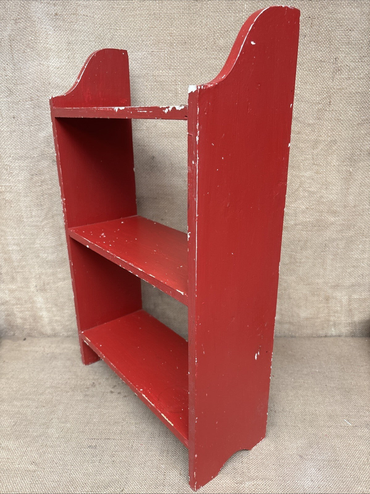 Vintage Chippy Painted Small Freestanding Shelves - Red - White - Farmhouse