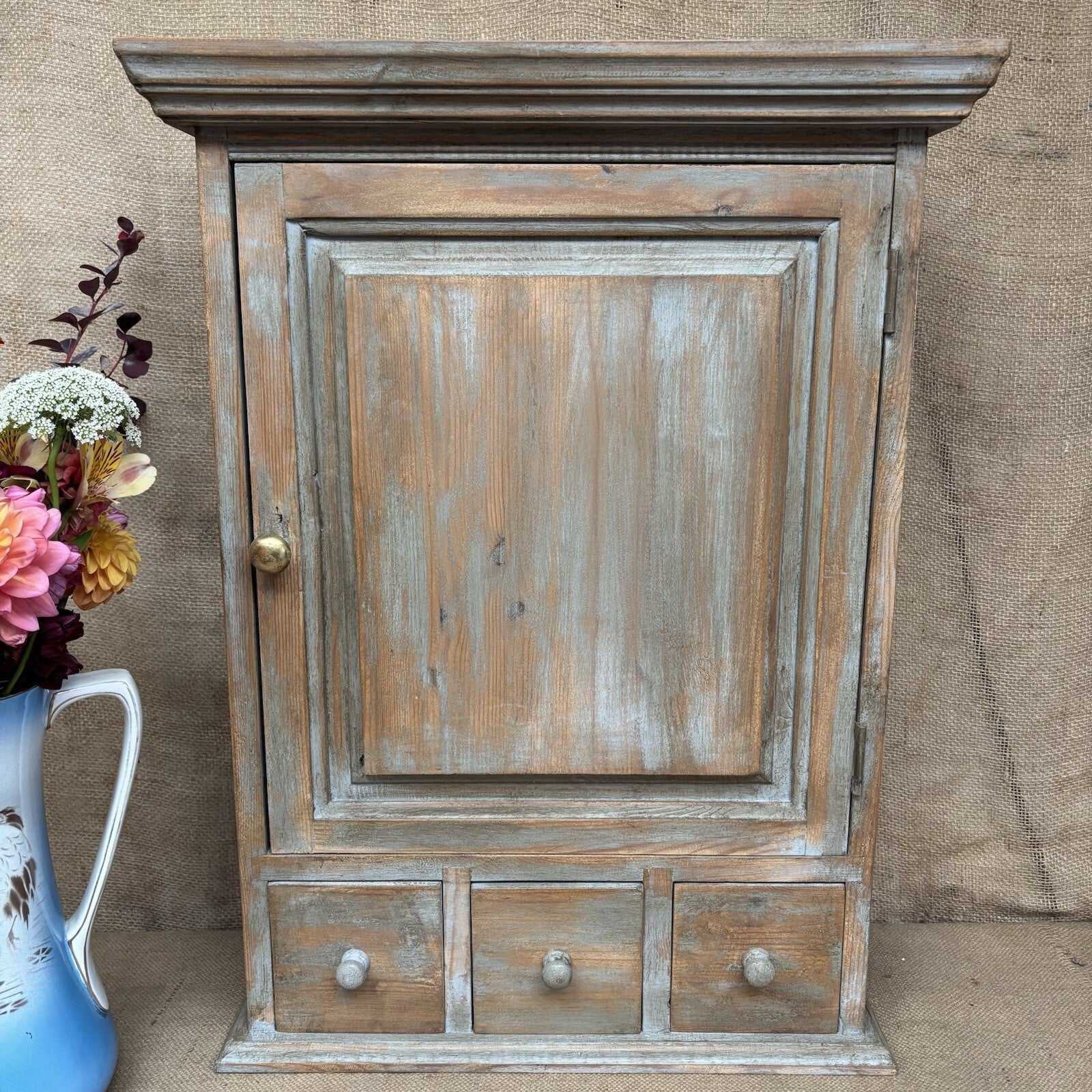 Pine Cupboard With Drawers - Worn Paint - Cottage - Kitchen