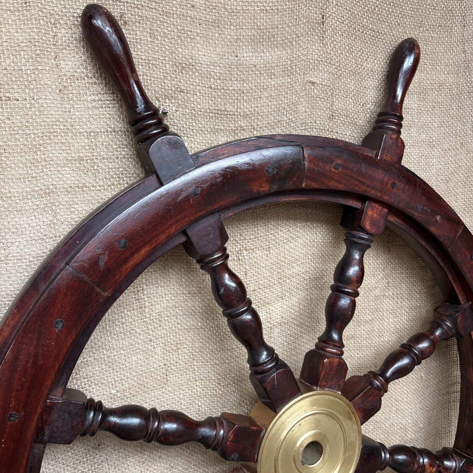 Ship Steering Wheel Wooden Brass 38 Inch Big Nautical Pirate Ship's