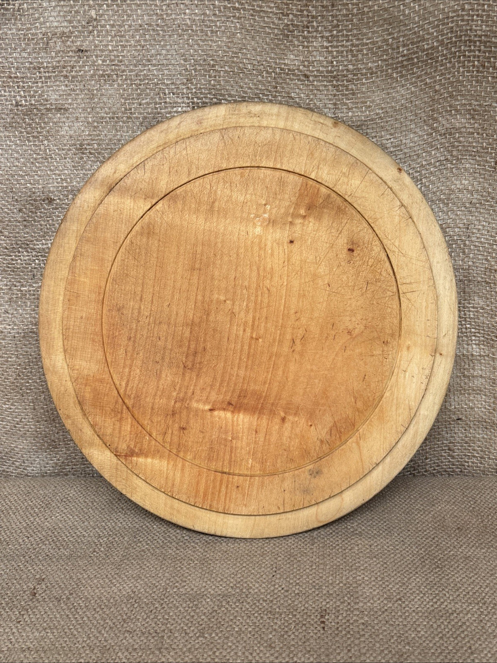 Antique Carved Round Bread Board - English Kitchenalia - Farmhouse