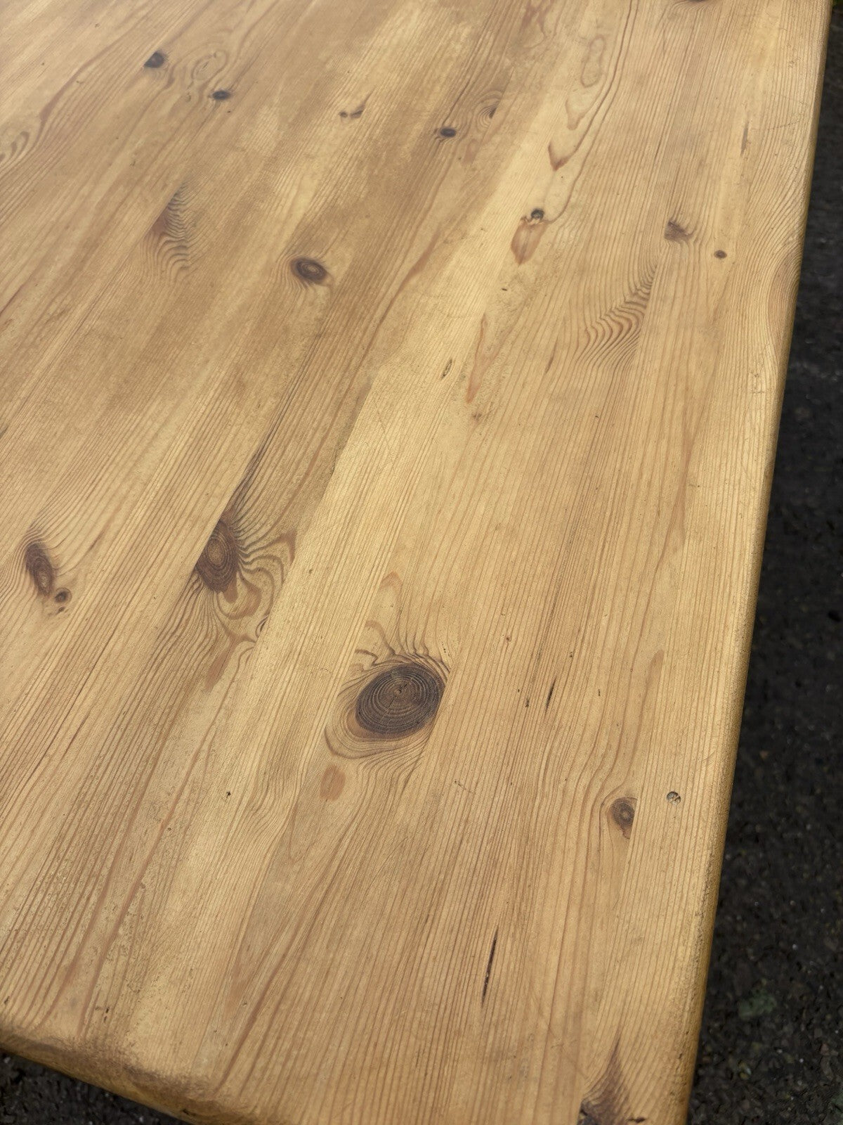 Pine Kitchen Table With Worn Painted Base - Farmhouse- Cottage 5ft