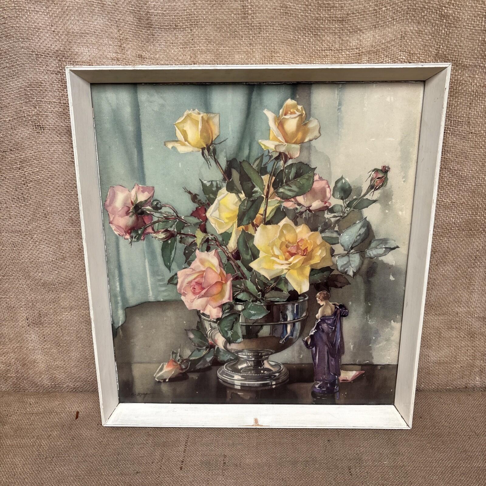 Vintage Framed Floral Print - Roses - E Byaff - June Fragrance