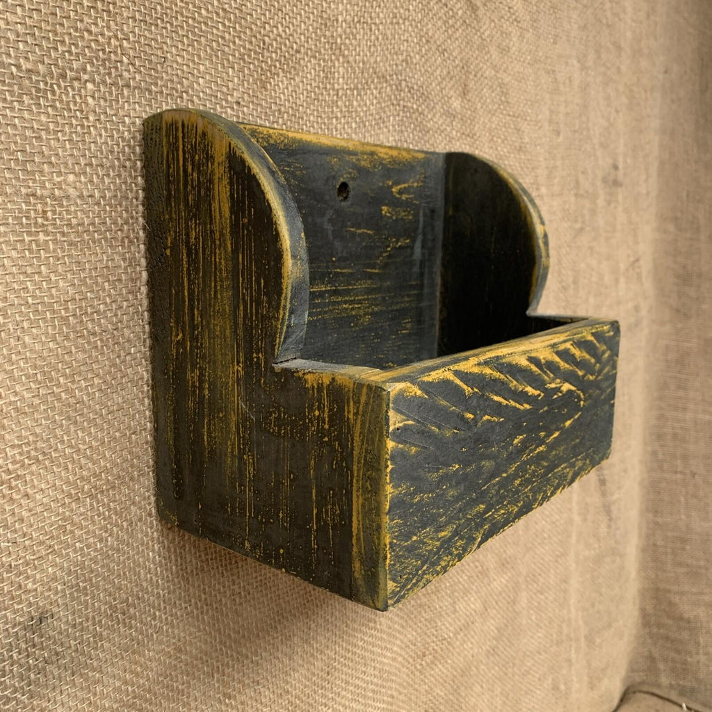 Rustic Wall Box - Waxed Painted Black & Yellow Pine - Farmhouse - Cottage