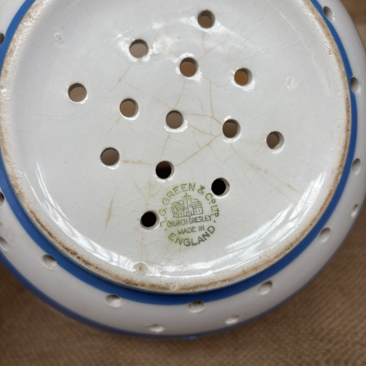 T G Green Cornishware Colander Blue And White - Vintage - Rare