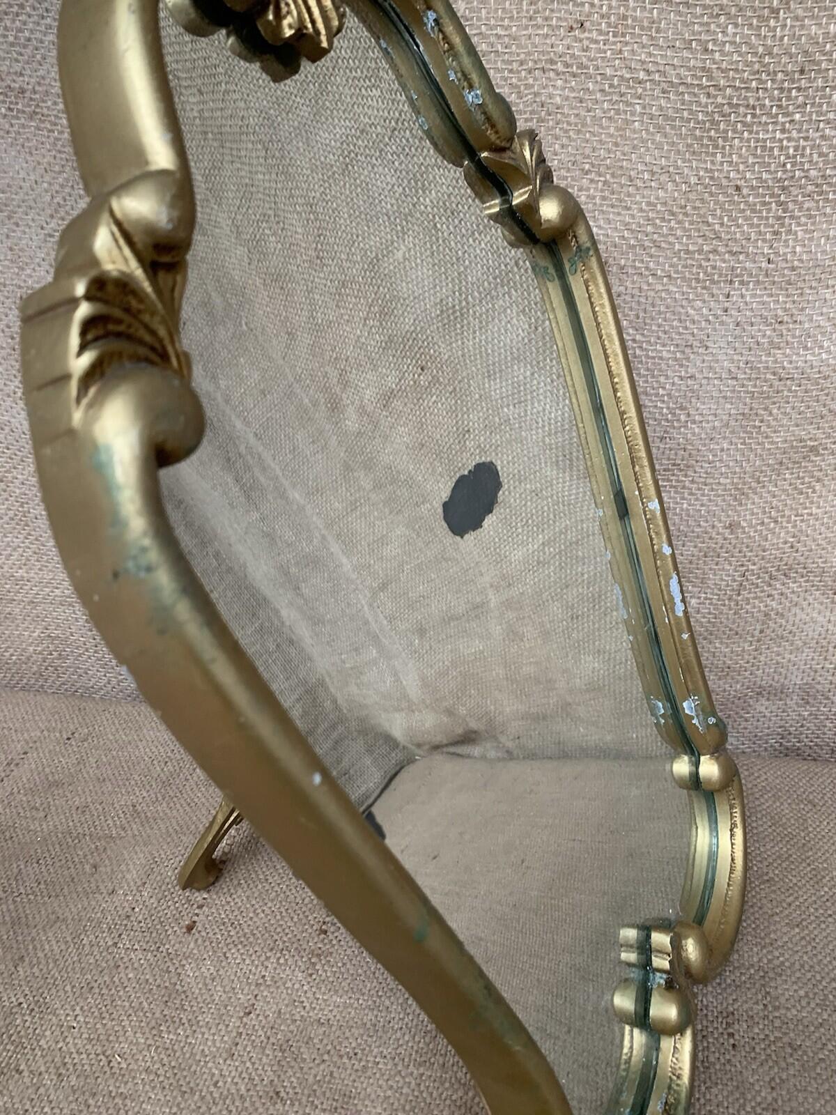Vintage French Gold Edge Mirror - Freestanding - Foxed - Painted Metal