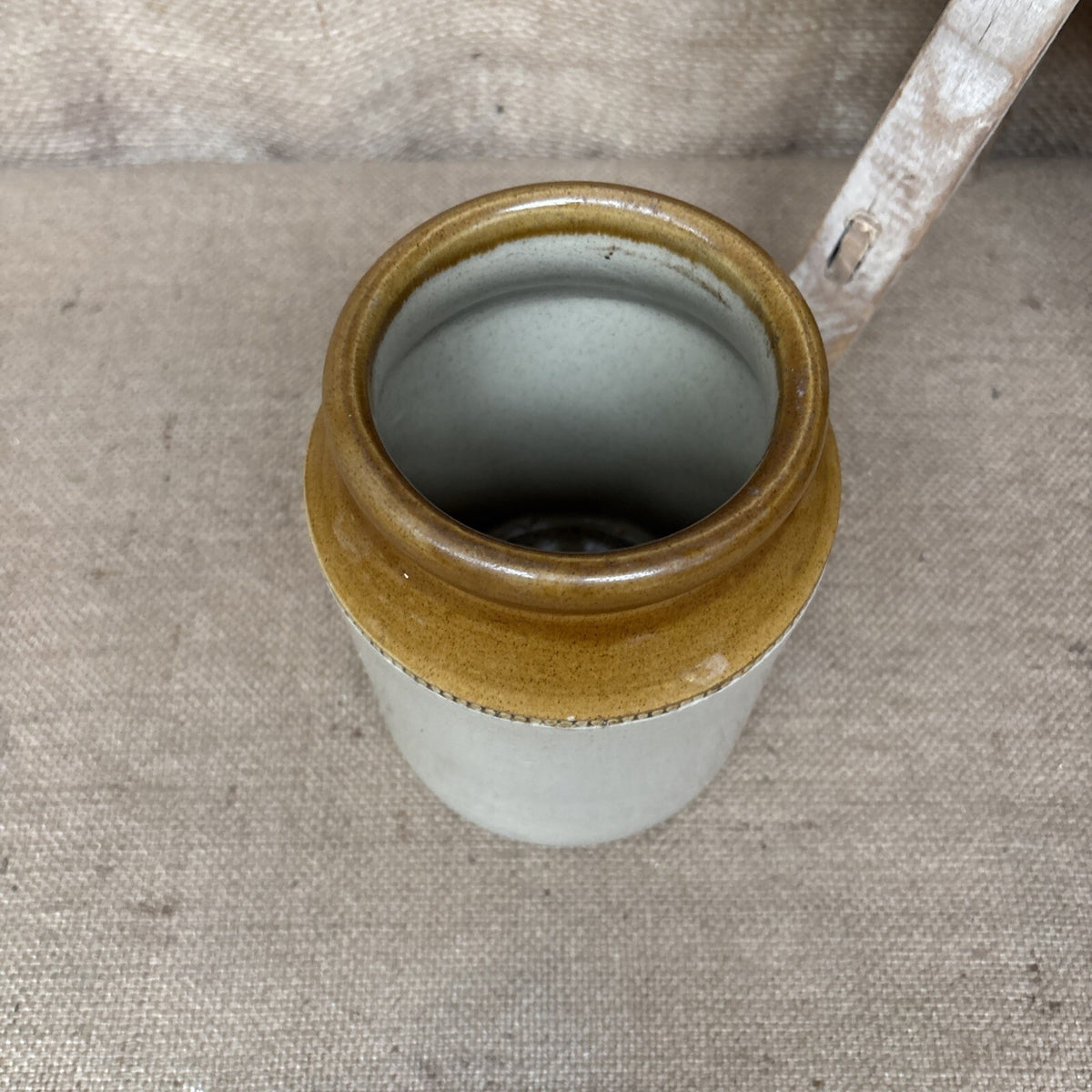 Vintage Stoneware Jar / Utensil Holder /  Two Tone Farmhouse Kitchen