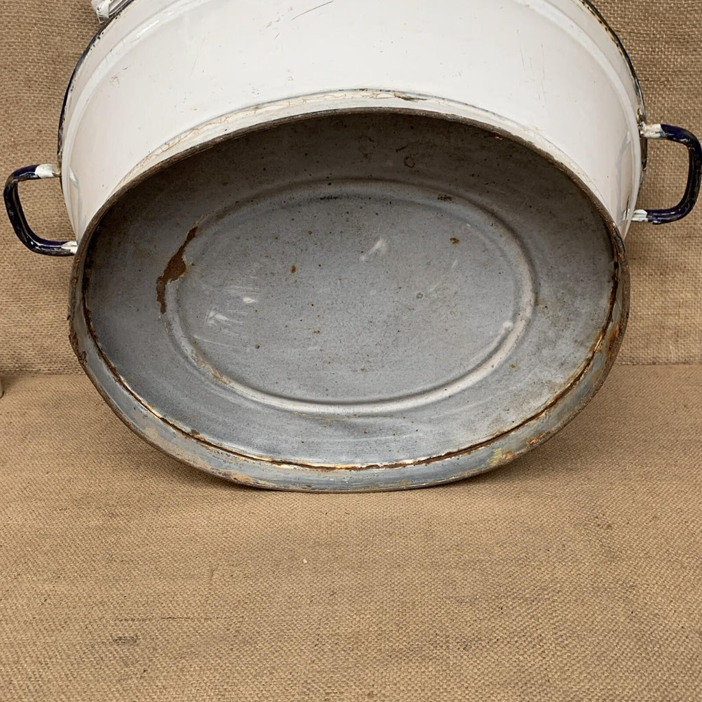 Vintage White Enamel Large Bath Planter With Handles - Farmhouse Cottage