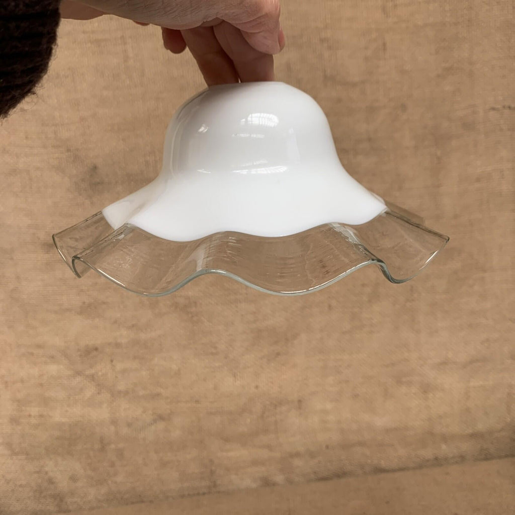 Vintage Milk Glass Ruffled Edge Crimped Lamp Light Shade Ruffle Scallop