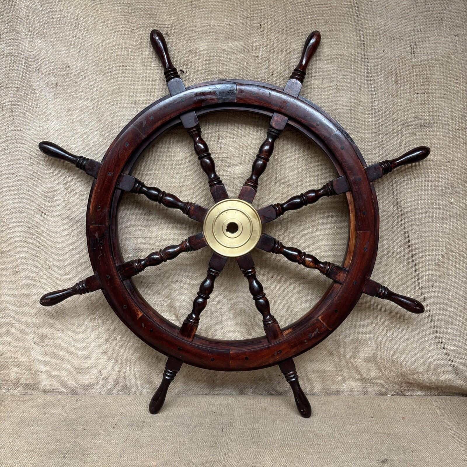 Ship Steering Wheel Wooden Brass 38 Inch Big Nautical Pirate Ship's