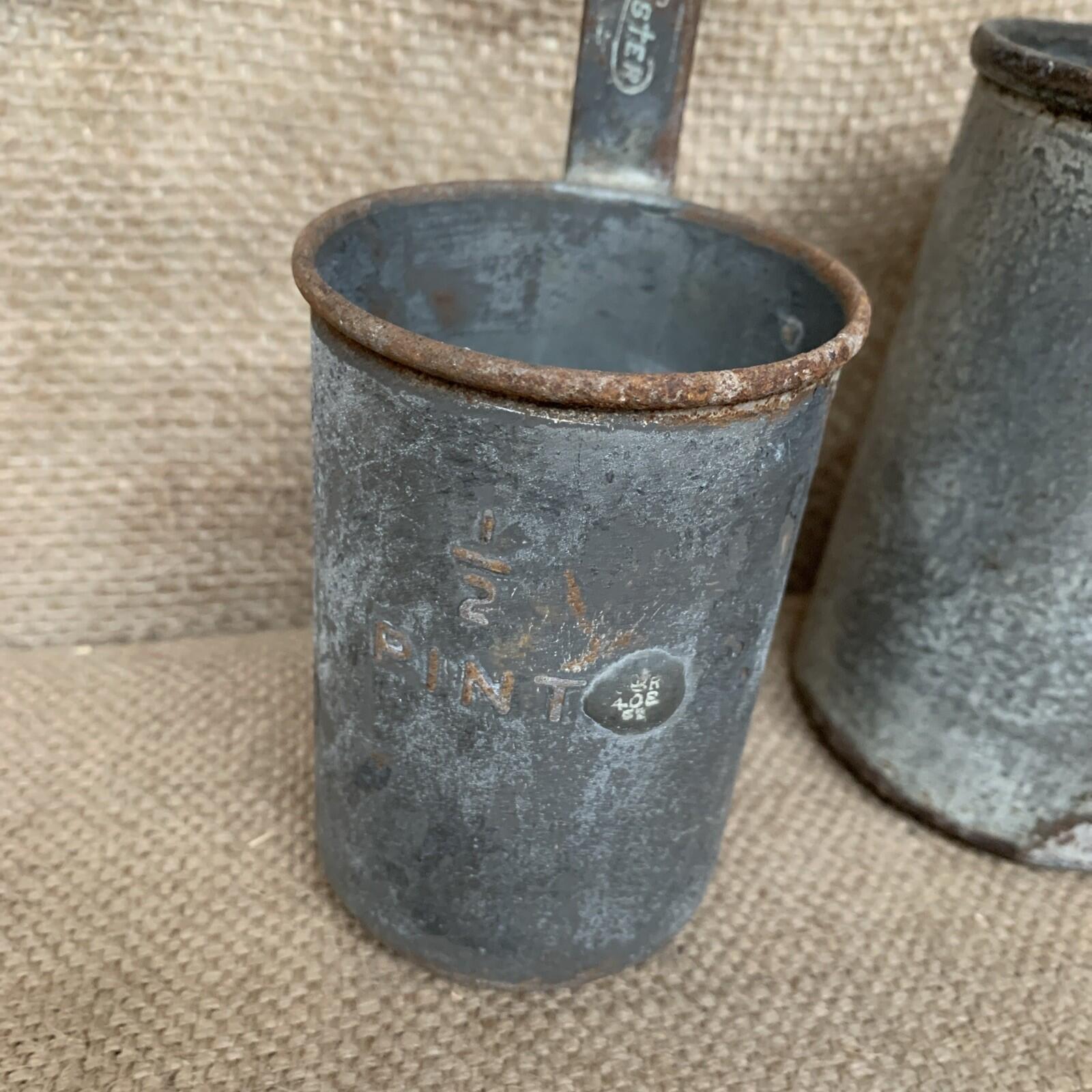 2 Antique Milk Measures Pint & Half Pint - Lister - Dairy - Kitchenalia