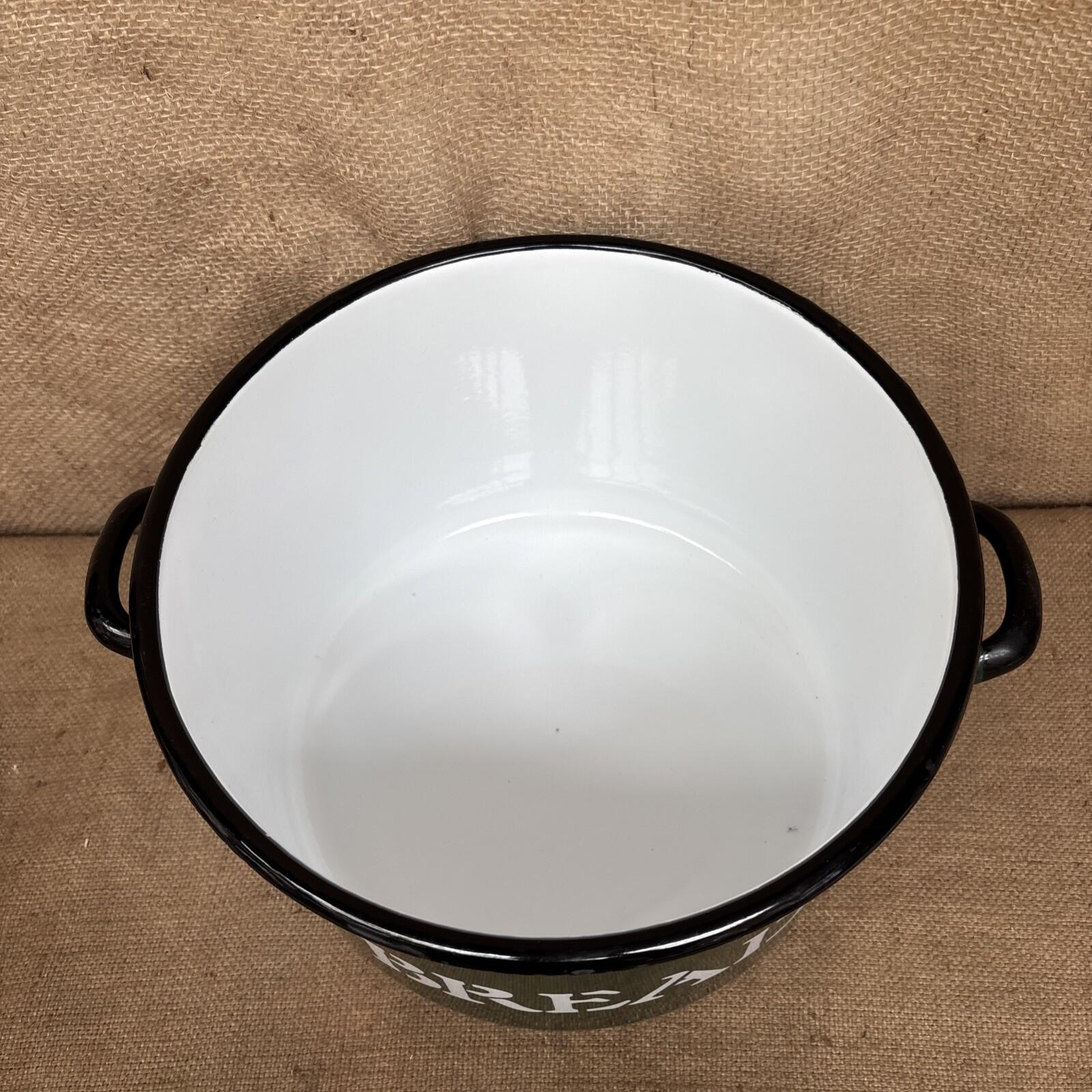 Vintage Polish Green & White Enamel Round Bread Bin with Handles Kitchenalia