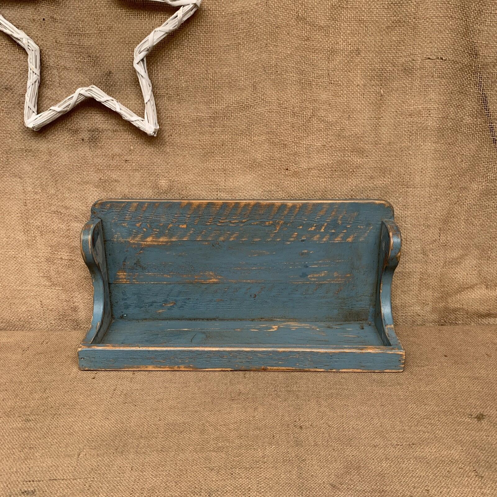 Rustic Pine Shelf - Worn Blue Paint - Free Standing Or Wall hanging