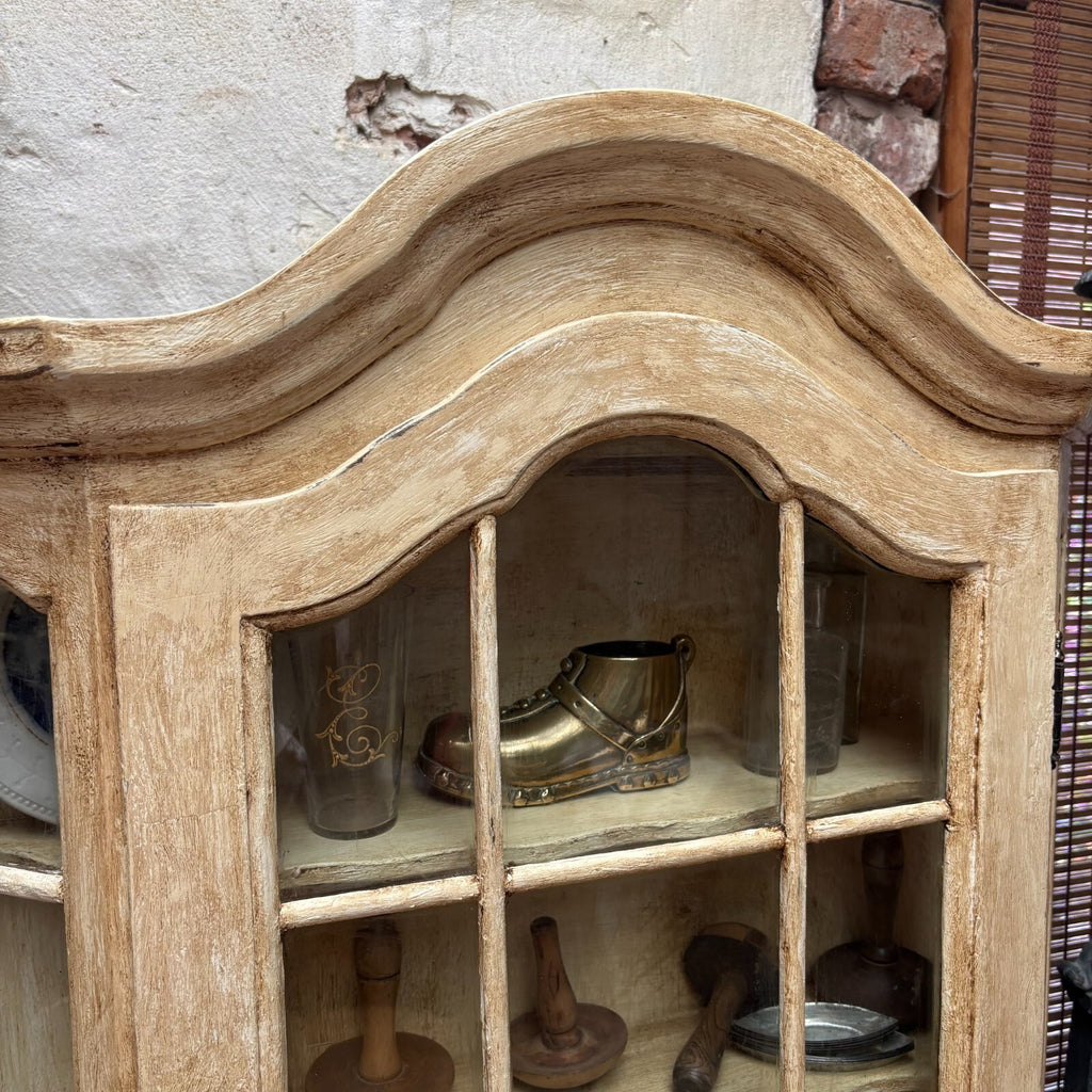 Painted Wooden Wall Display Cabinet Glazed Curio Cupboard Vintage
