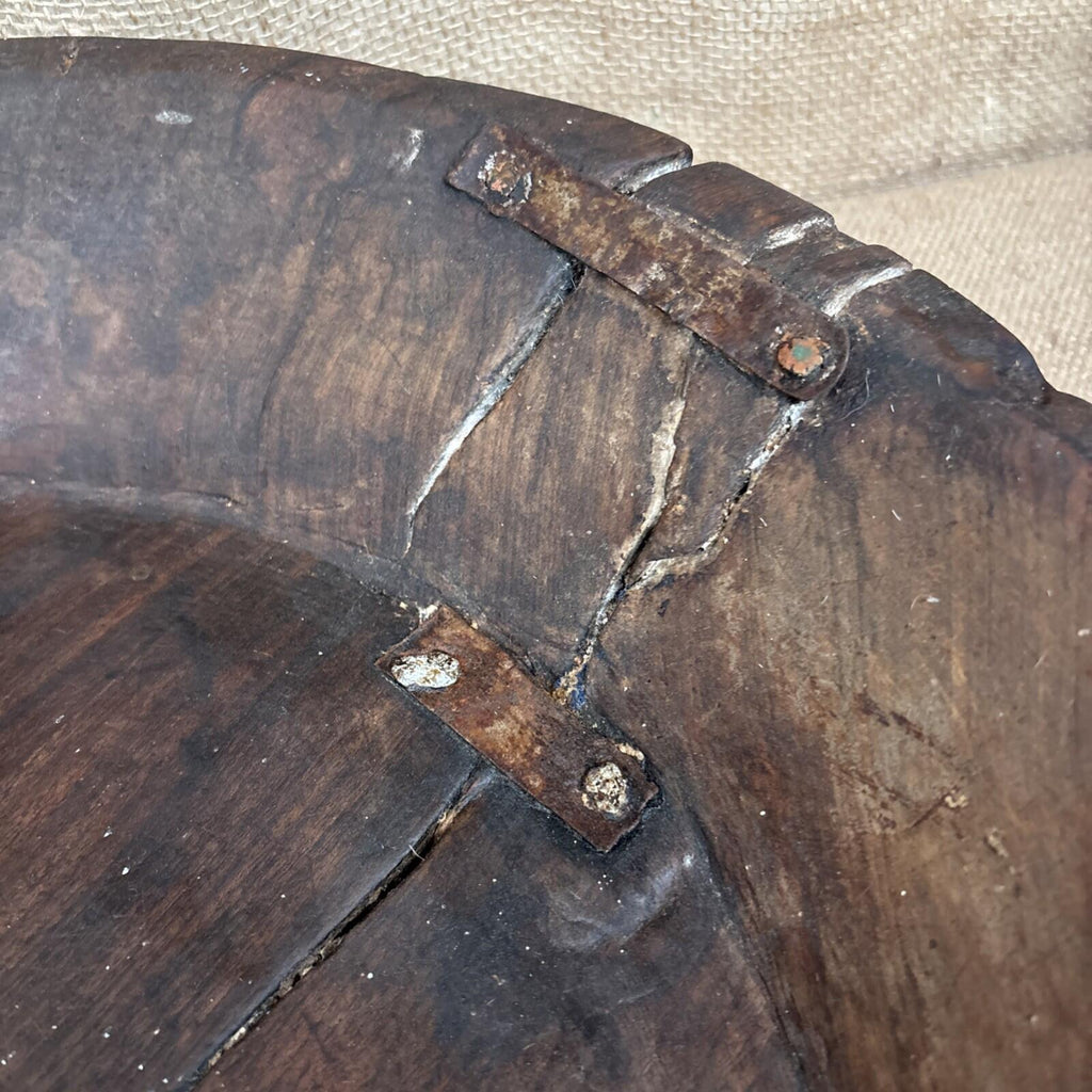 Antique Wooden Bowl - Farmhouse - Cottage - Old Repairs - Rustic
