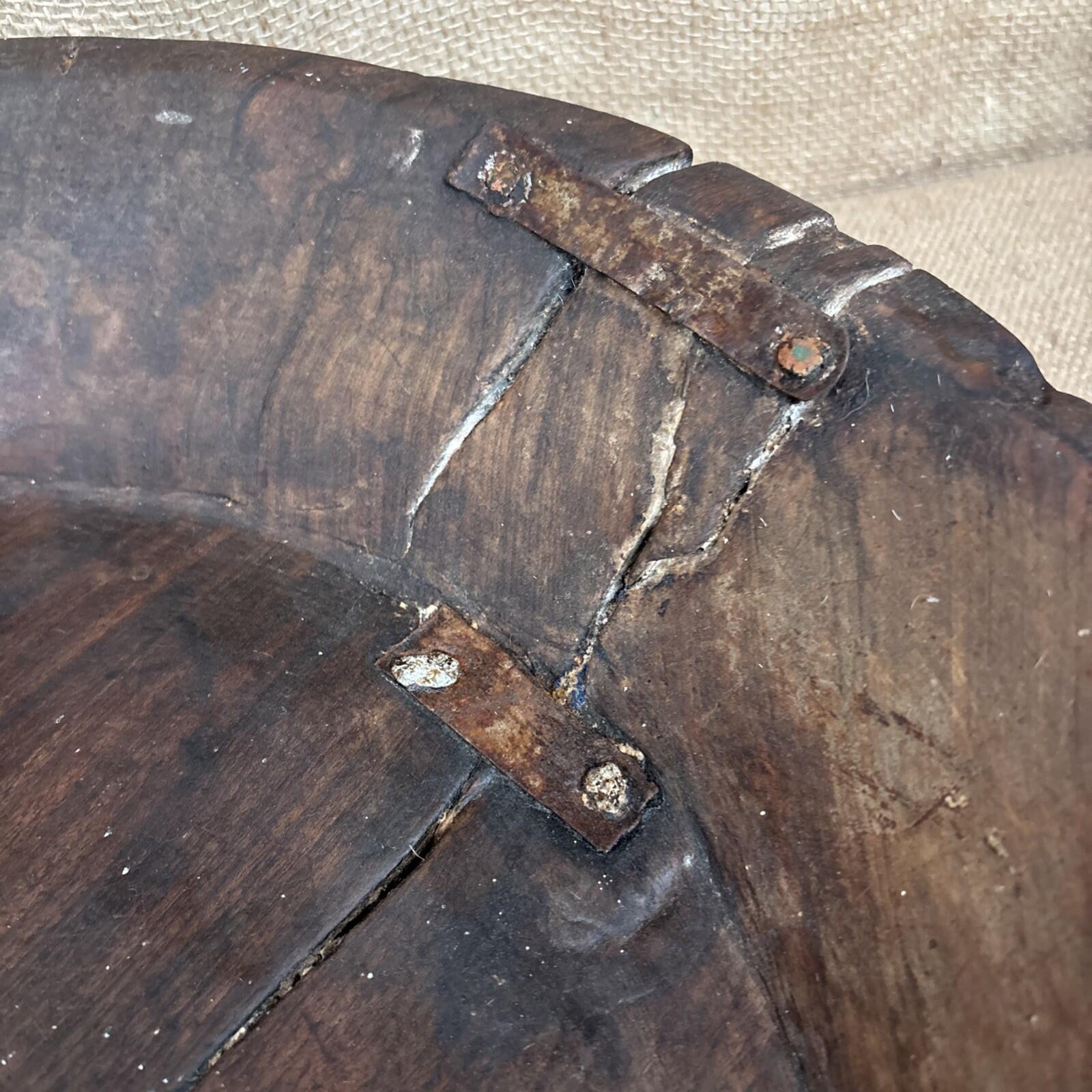 Antique Wooden Bowl - Farmhouse - Cottage - Old Repairs - Rustic