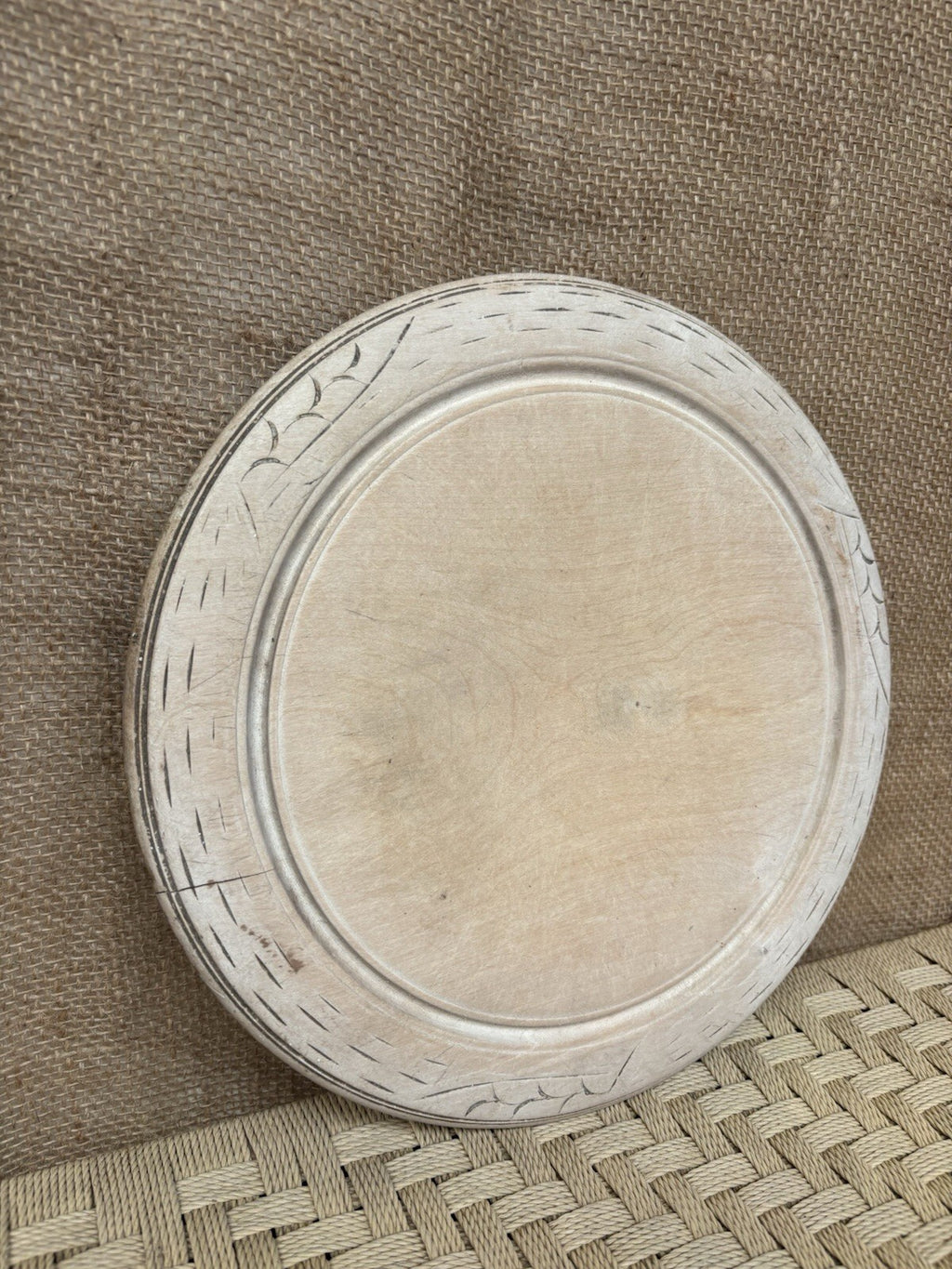 Vintage Carved Round Bread Board - English Kitchenalia - Farmhouse