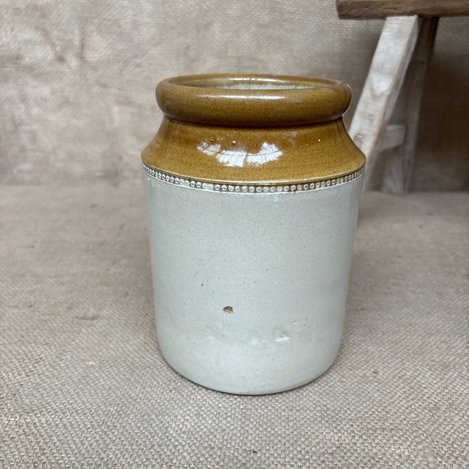 Vintage Stoneware Jar / Utensil Holder /  Two Tone Farmhouse Kitchen