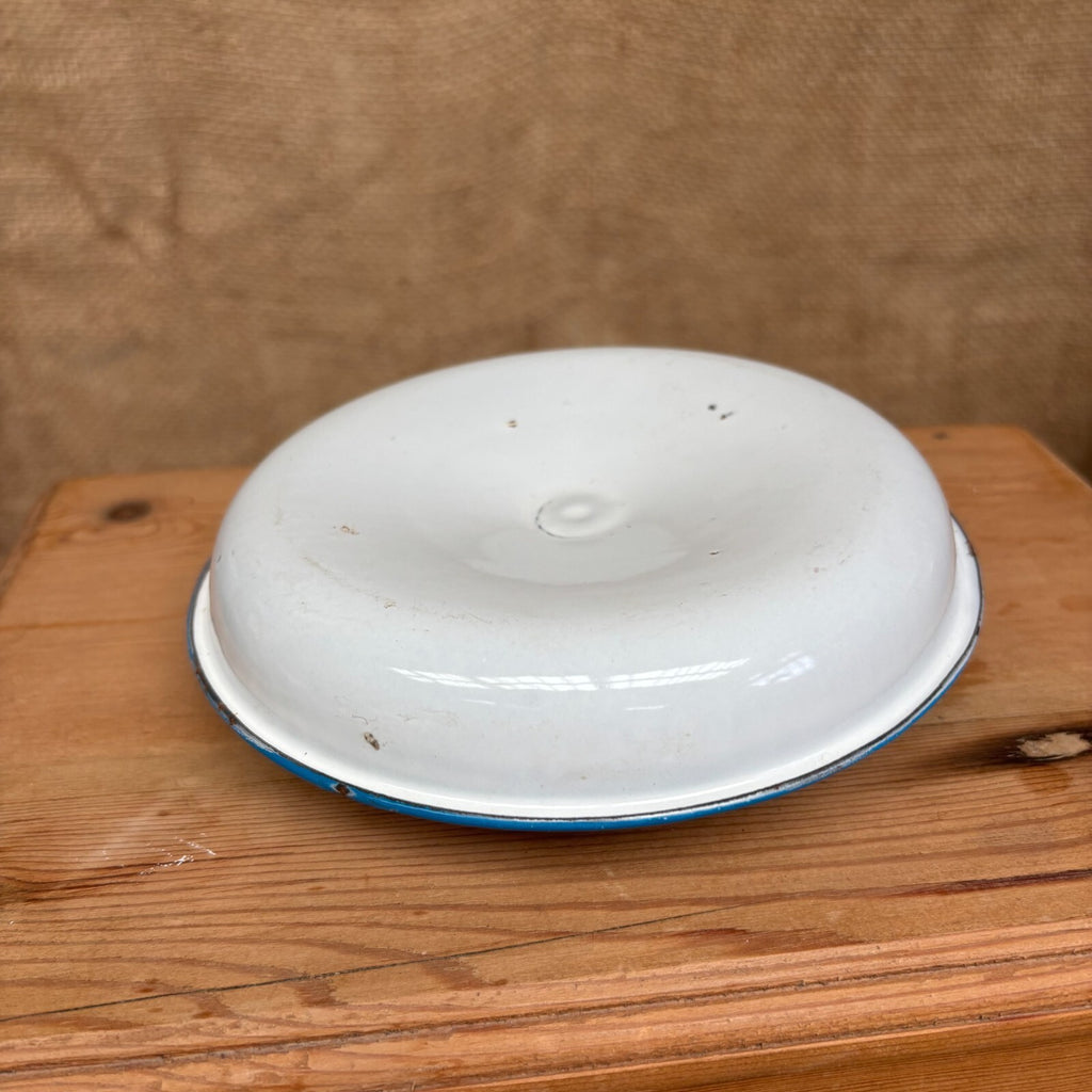 Vintage Enamel Candle Stick Holder - Blue and White - Farmhouse - Cottage