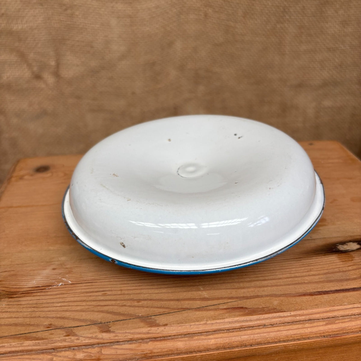 Vintage Enamel Candle Stick Holder - Blue and White - Farmhouse - Cottage